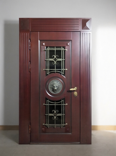 Входная остекленная термодверь с чеканным декором лев Входная остекленная термодверь с чеканным декором лев