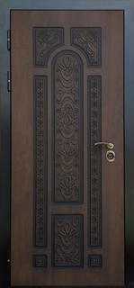 Стальная термодверь с коричневыми панелями МДФ с фрезеровкой Стальная термодверь с коричневыми панелями МДФ с фрезеровкой