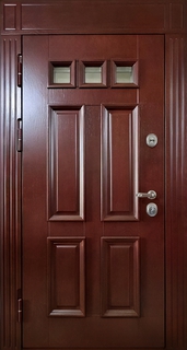 Металлическая термодверь с тремя стеклами и глухой вставкой сверху (МДФ шпон с багетной раскладкой) Металлическая термодверь с тремя стеклами и глухой вставкой сверху (МДФ шпон с багетной раскладкой)