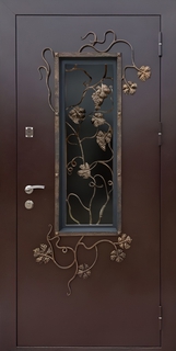 Стальная термодверь с художественной ковкой и стеклом (коричневое порошковое покрытие) Стальная термодверь с художественной ковкой и стеклом (коричневое порошковое покрытие)
