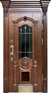 Металлическая коттеджная термодверь массив с капителями, резьбой и отбойником (ковка + стекло) Металлическая коттеджная термодверь массив с капителями, резьбой и отбойником (ковка + стекло)